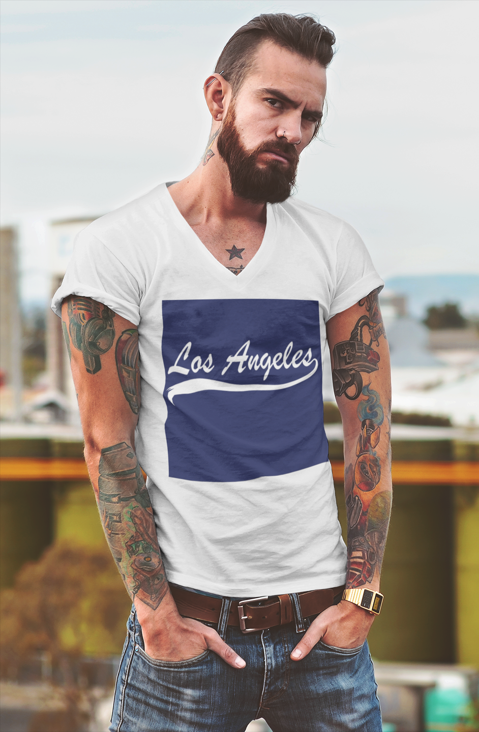 Los Angeles Inspired V-Neck T-Shirt