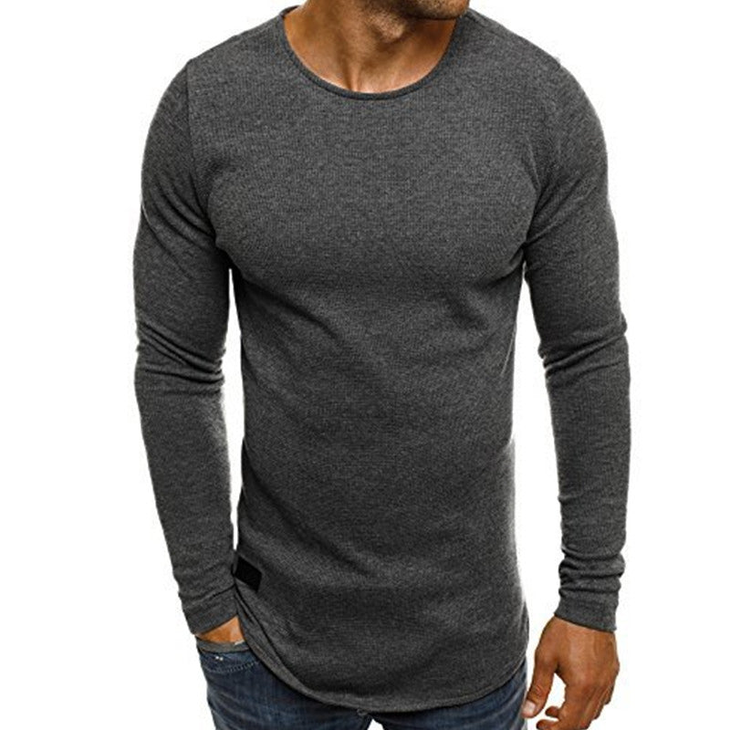 Men's Long Sleeved Knitted Round Neck Crossfit T-shirt Bodybuilding Gyms Fitness