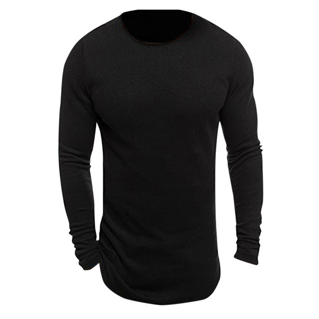 Men's Long Sleeved Knitted Round Neck Crossfit T-shirt Bodybuilding Gyms Fitness