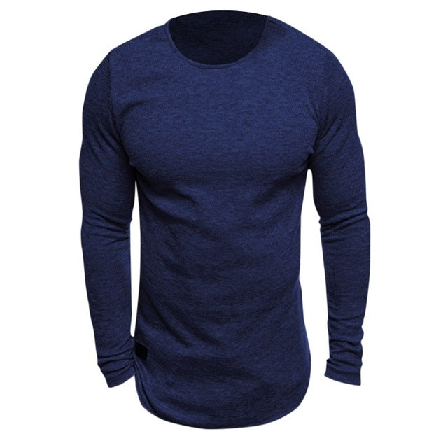 Men's Long Sleeved Knitted Round Neck Crossfit T-shirt Bodybuilding Gyms Fitness