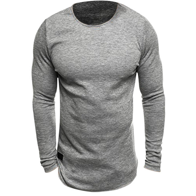 Men's Long Sleeved Knitted Round Neck Crossfit T-shirt Bodybuilding Gyms Fitness