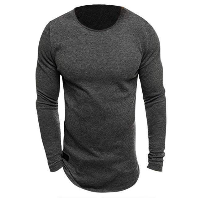 Men's Long Sleeved Knitted Round Neck Crossfit T-shirt Bodybuilding Gyms Fitness