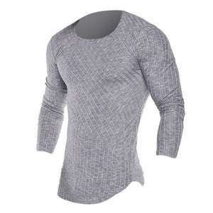 Men's Long Sleeve Fitted Fitness Knitted T-shirt