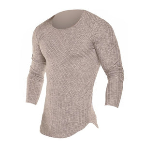 Men's Long Sleeve Fitted Fitness Knitted T-shirt