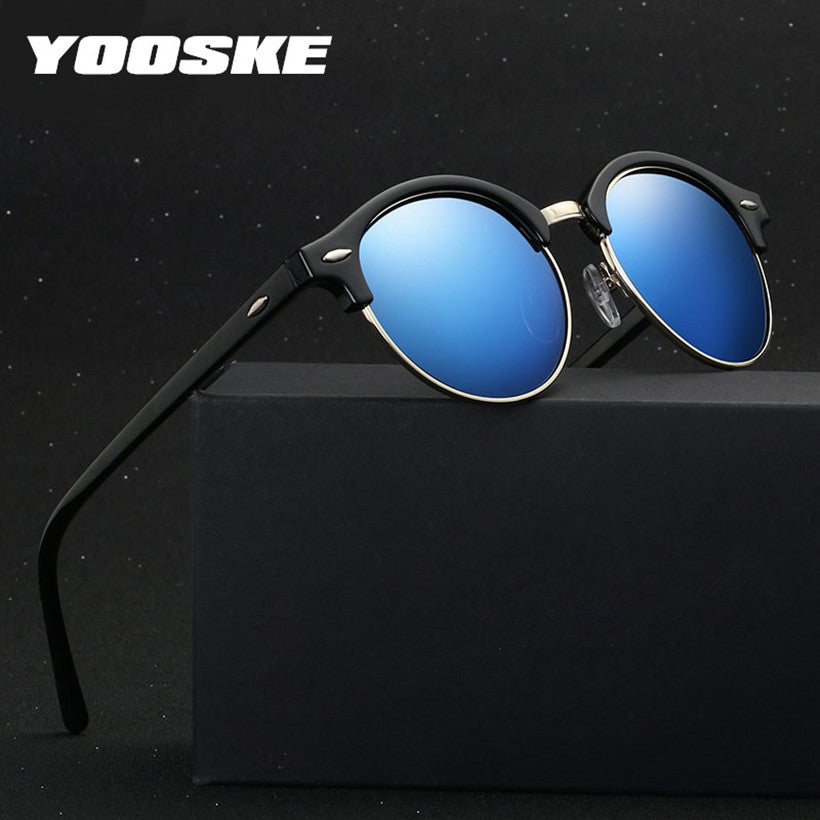 YOOSKE Retro Round Sunglasses Men Polarized Sun Glasses Women Brand Designer Half Frame Glasses Male Outdoor Driving Eyewear