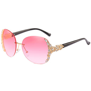 HOKU New Rimless Luxury Sunglasses Women Brand Fashion ladies Sun Glasses Diamante Large Frame Colours Lens Oculos UV400 W285