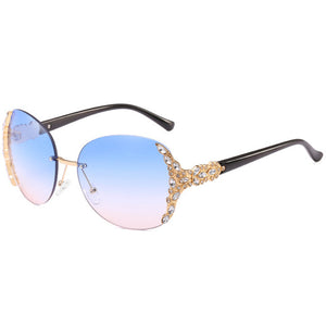 HOKU New Rimless Luxury Sunglasses Women Brand Fashion ladies Sun Glasses Diamante Large Frame Colours Lens Oculos UV400 W285